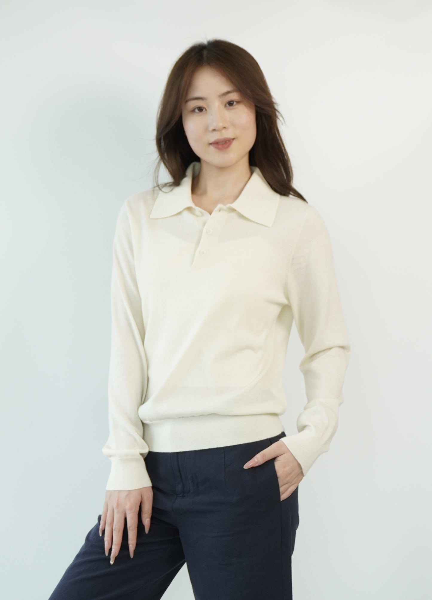 100% Cashmere Polo Neck Worsted Craftsmanship Elegant Texture Women's Cashmere Sweater